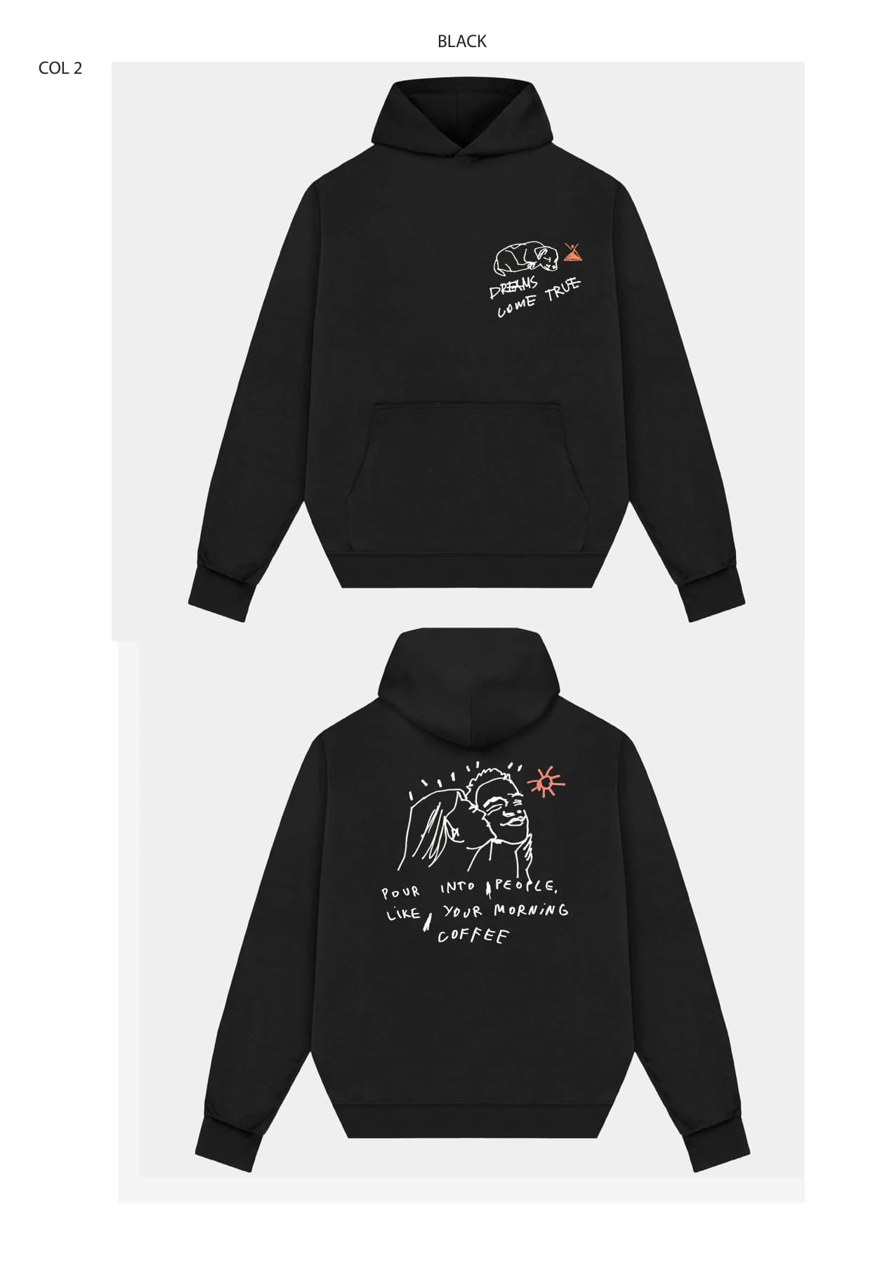 Muso design 2 black hoodie showing front and back artwork.