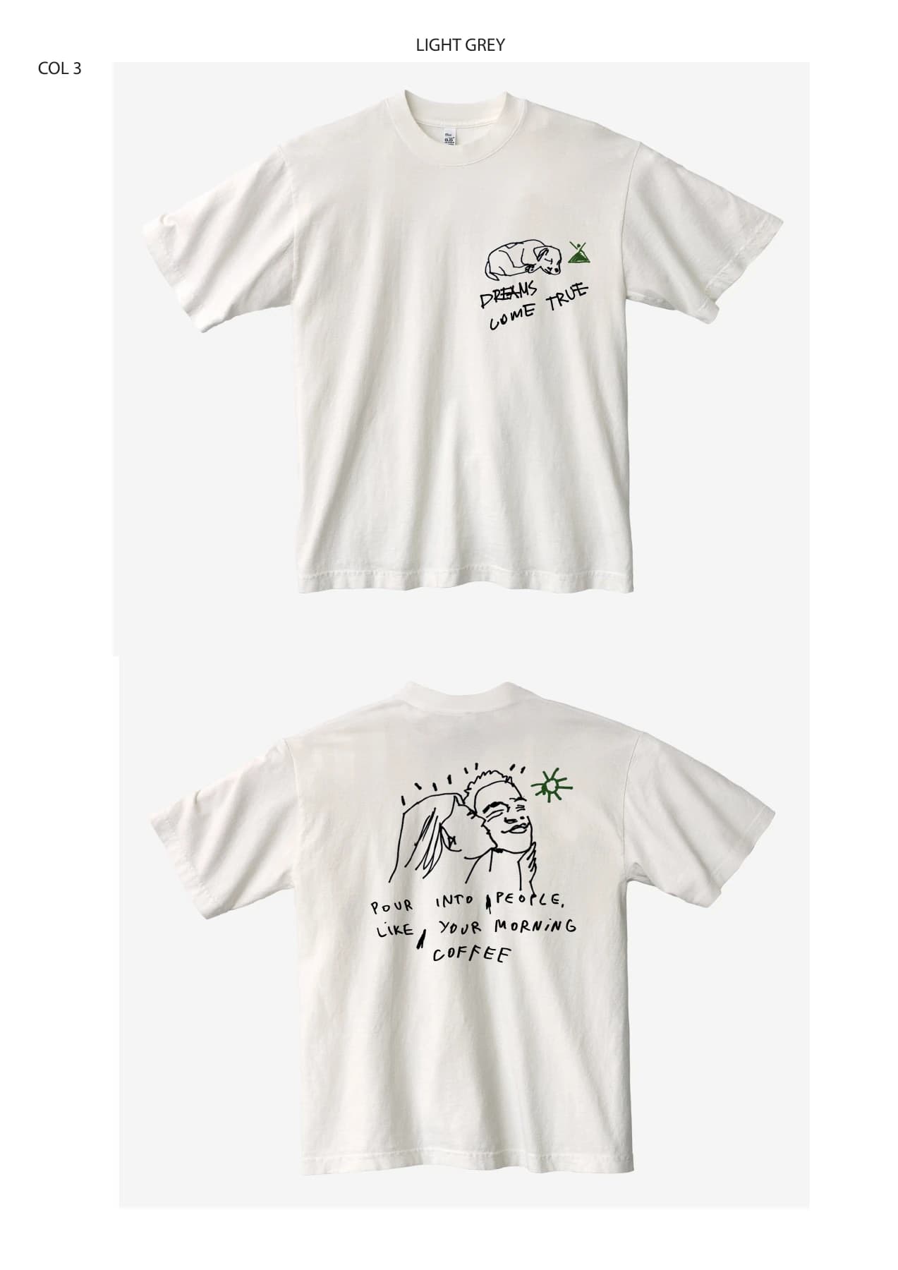Muso design 2 light grey tee showing front and back artwork.