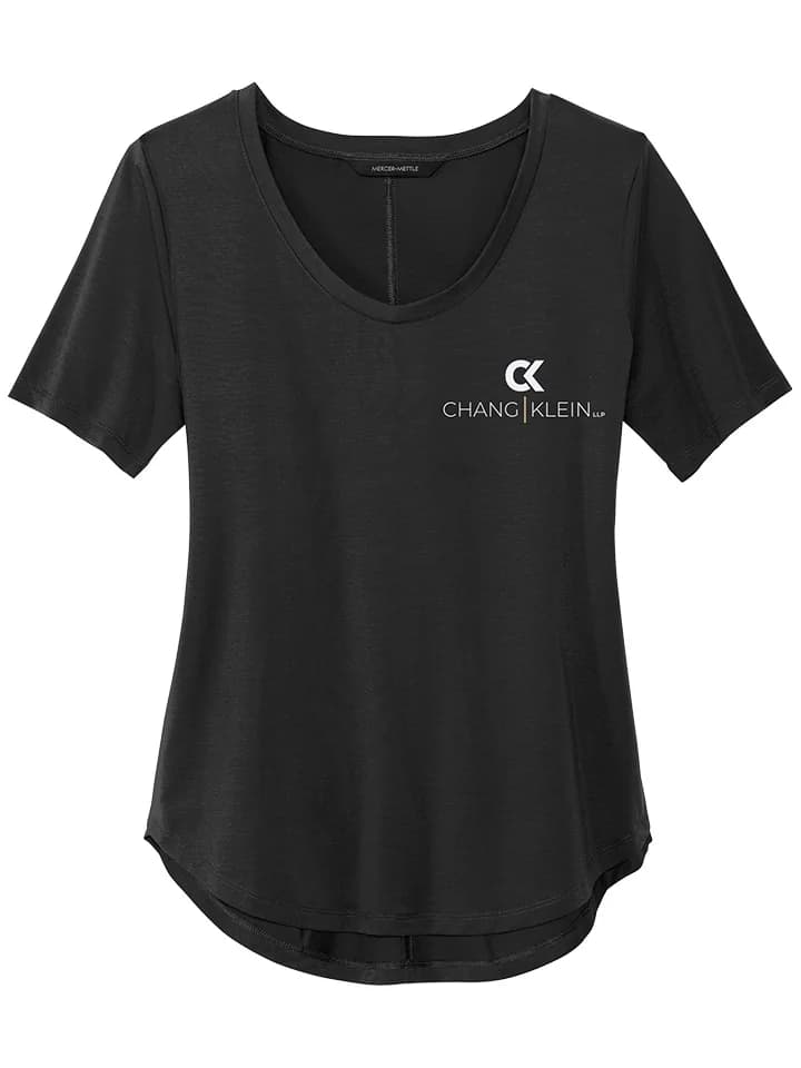 Black curved-hem tee with a stacked white Chang Klein logo on the left chest.
